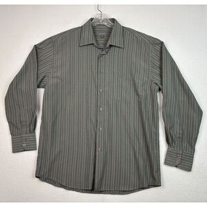 Estate Button Up Shirt Mens Green Striped Long Sleeve Size L (16 1/2) Pocket‎